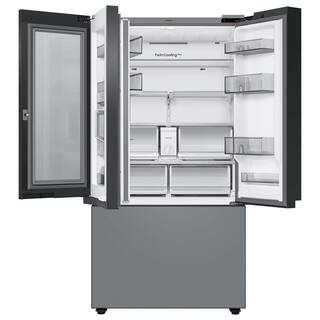  Bespoke 30 cu. ft. 3-Door French Door Smart Refrigerator with Family Hub in White GlassMatt Grey Glass Standard Depth RF30BB69006M