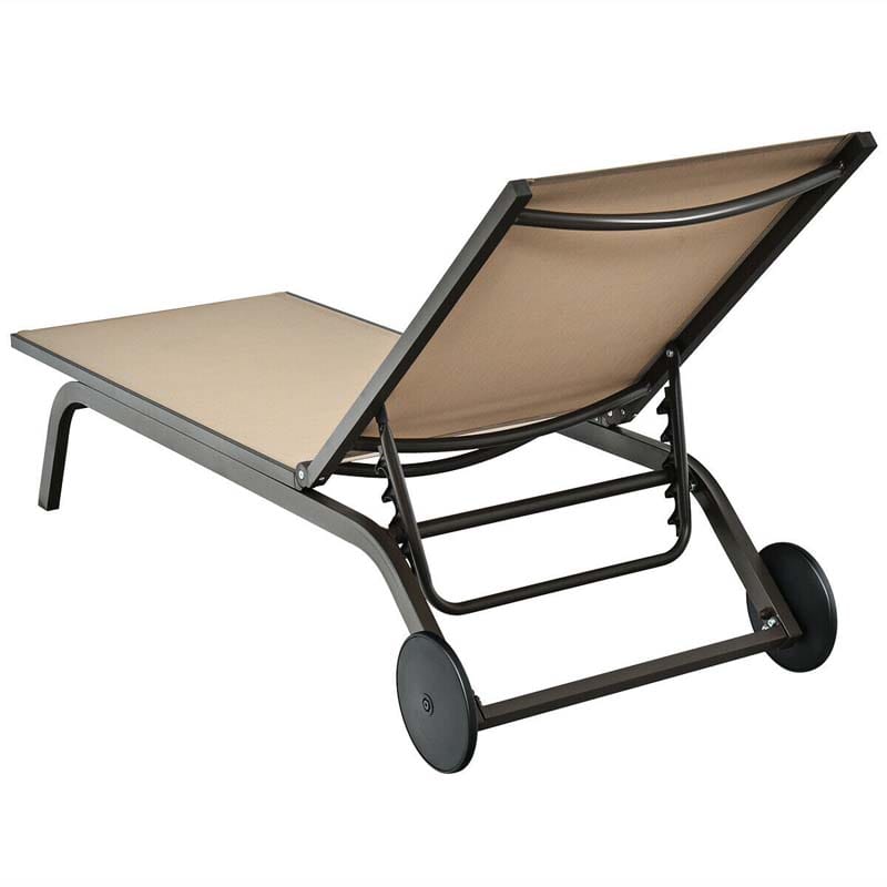 Aluminum Patio Chaise Lounge Chair with Wheels, 6-Position Fabric Outdoor Sun Lounger for Pool Beach Deck Yard