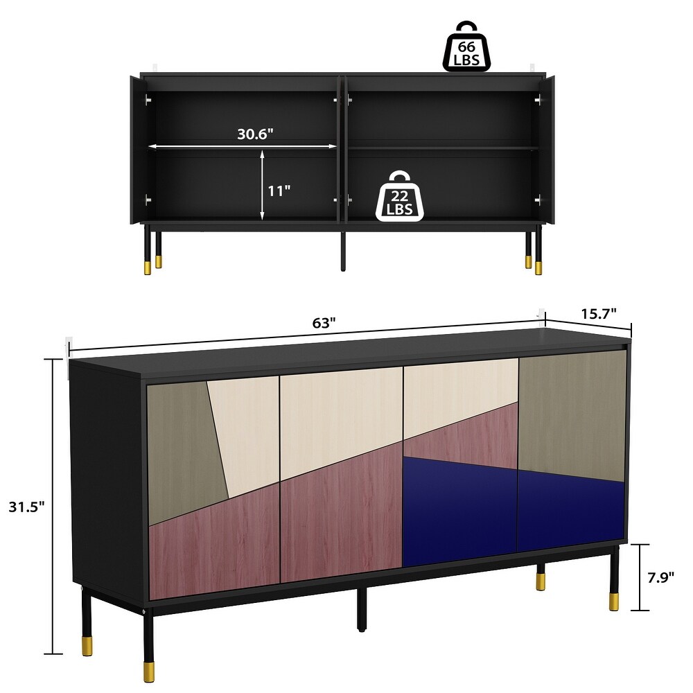 Colorful Modern Sideboard with Adjustable Storage   63 Inches Buffet