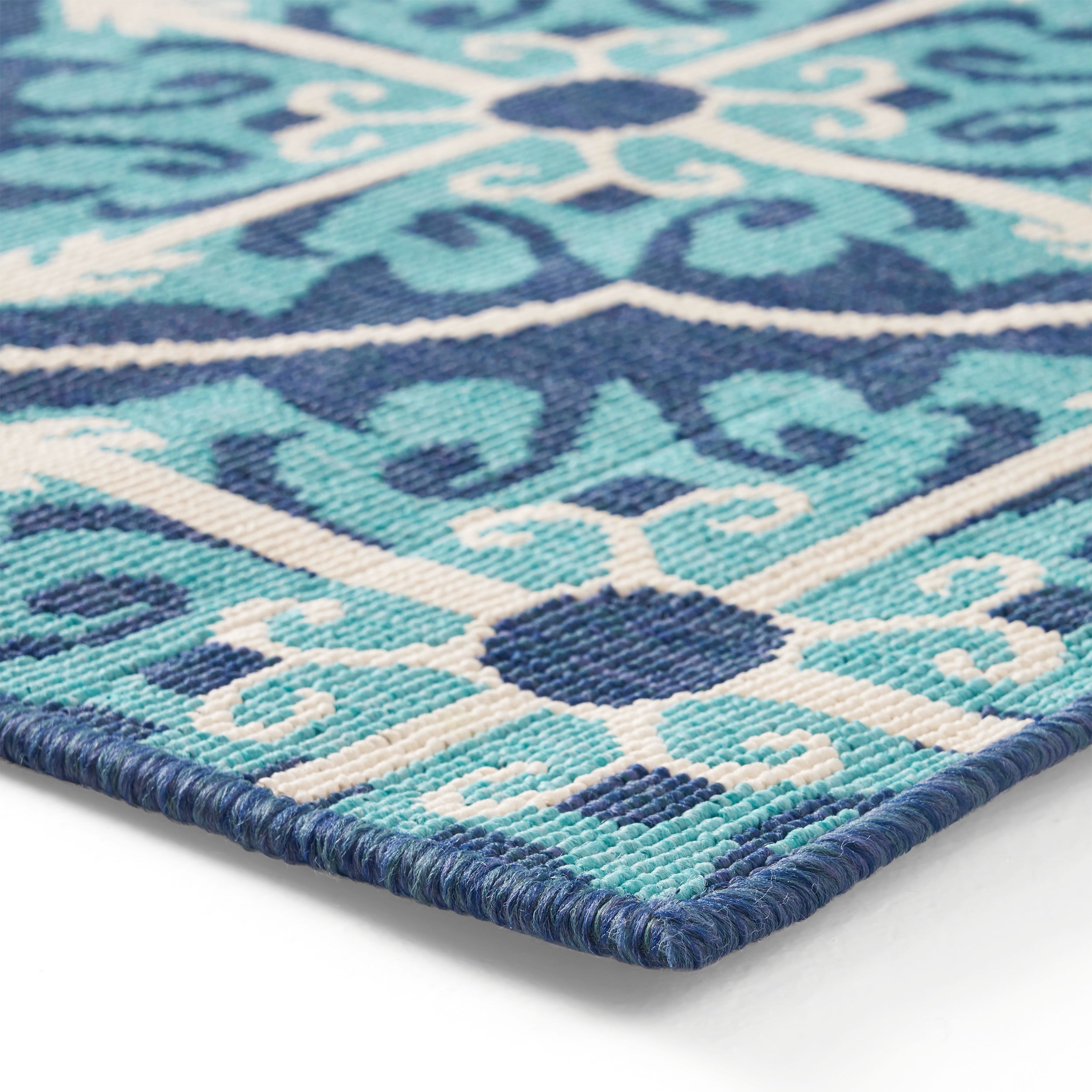 Jamia Outdoor Trellis Area Rug, Navy and Blue