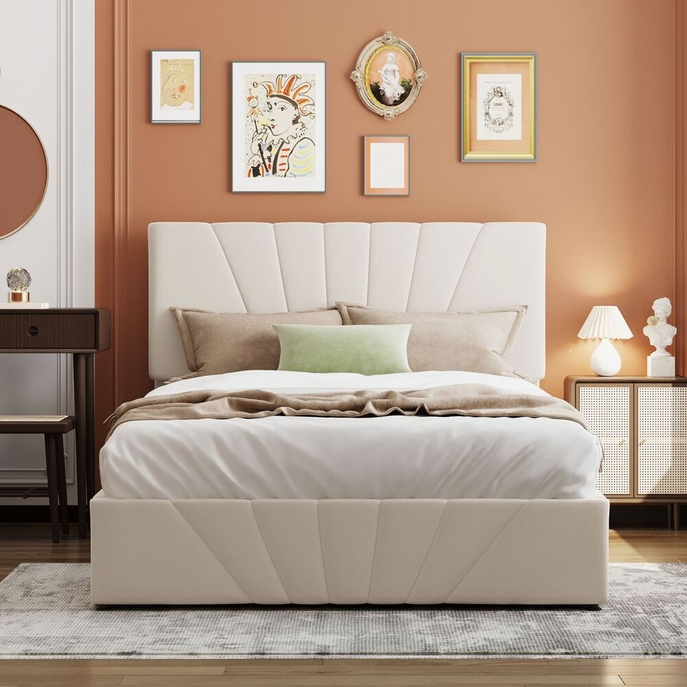 Queen size Upholstered Platform bed with a Hydraulic Storage System