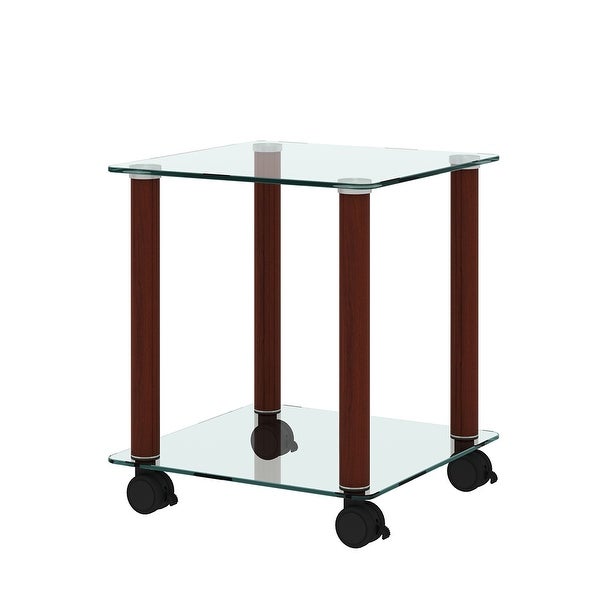 2-Tier Space Side Table with Glass Tabletop and Metal Legs