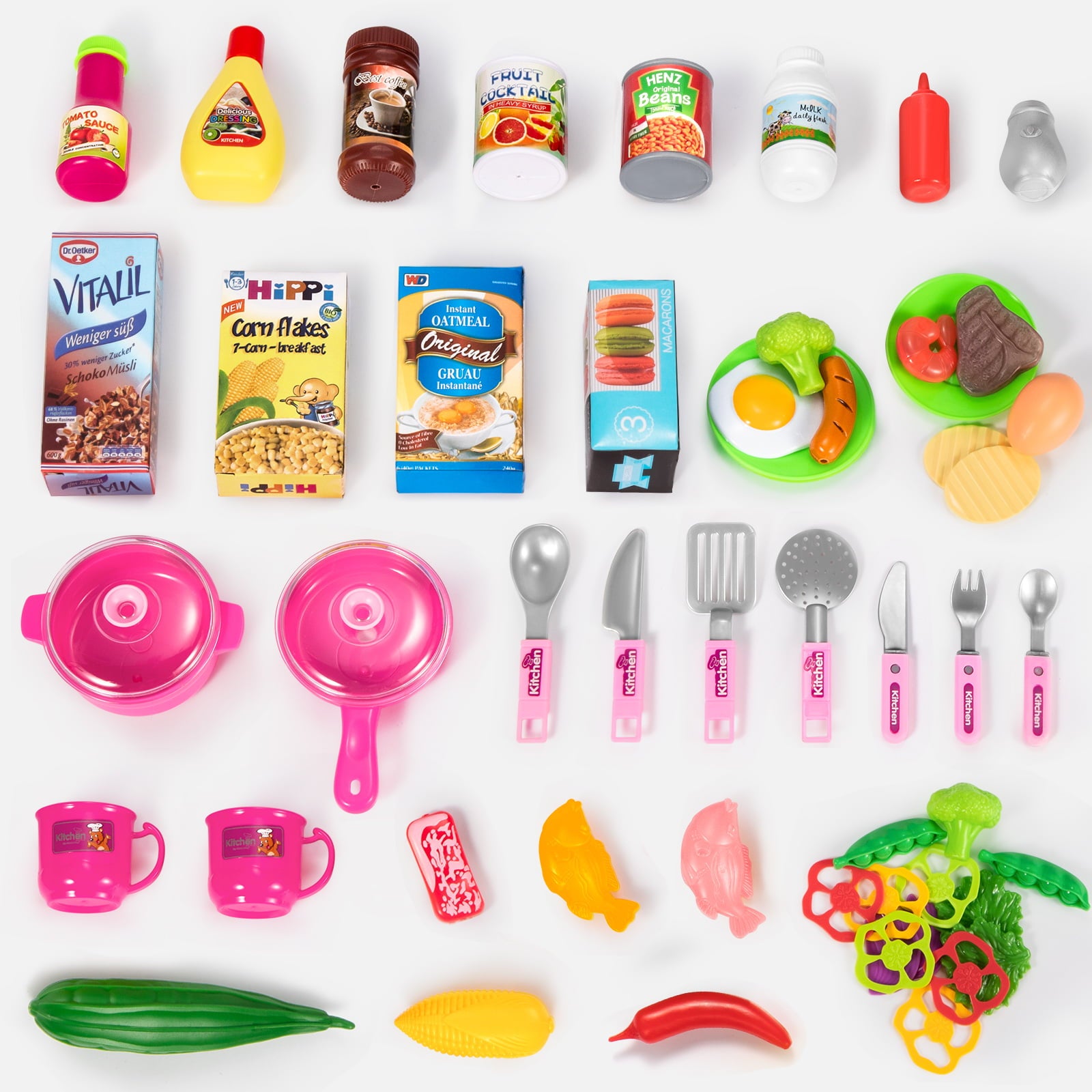 TEMI Play Kitchen Playset Pretend Food - 53-Pack Pink Kitchen Toys for Toddlers, Toy Accessories Toddler Set with Real Sounds and Lights, Girls and Boys Gift(20.8x29.13x10.24)