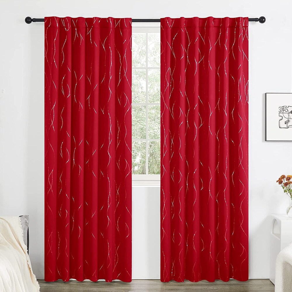 Deconovo Back Tab Silver Lines with Dots Curtain Panel Pairs(2 Panel)