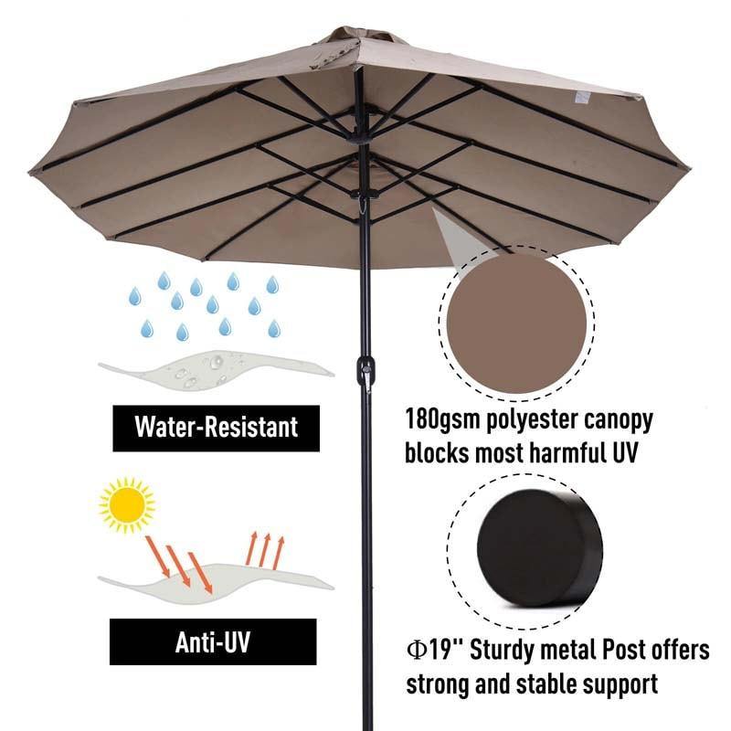 15 FT Double-Sided Outdoor Patio Umbrella with Crank, Extra Large Table Umbrella for Pool Deck Backyard