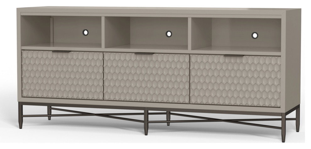 Benzara BM284284 TV Media Entertainment Center Console  3 Drawers  Taupe Gray   Midcentury   Entertainment Centers And Tv Stands   by Uber Bazaar  Houzz