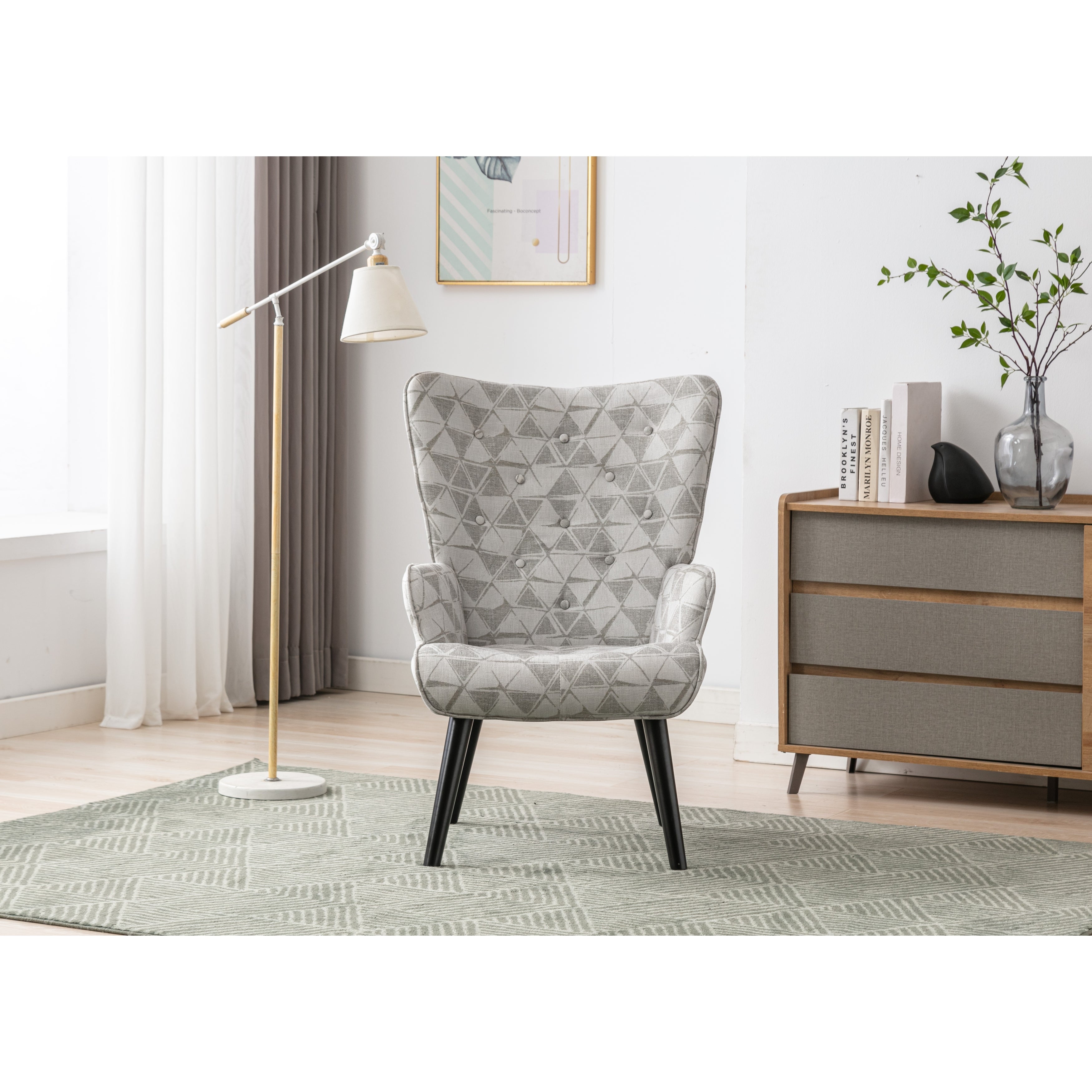 Modern Leisure Chair Accent Chair Tufted Wingback Vanity Chair with Solid Wood Legs