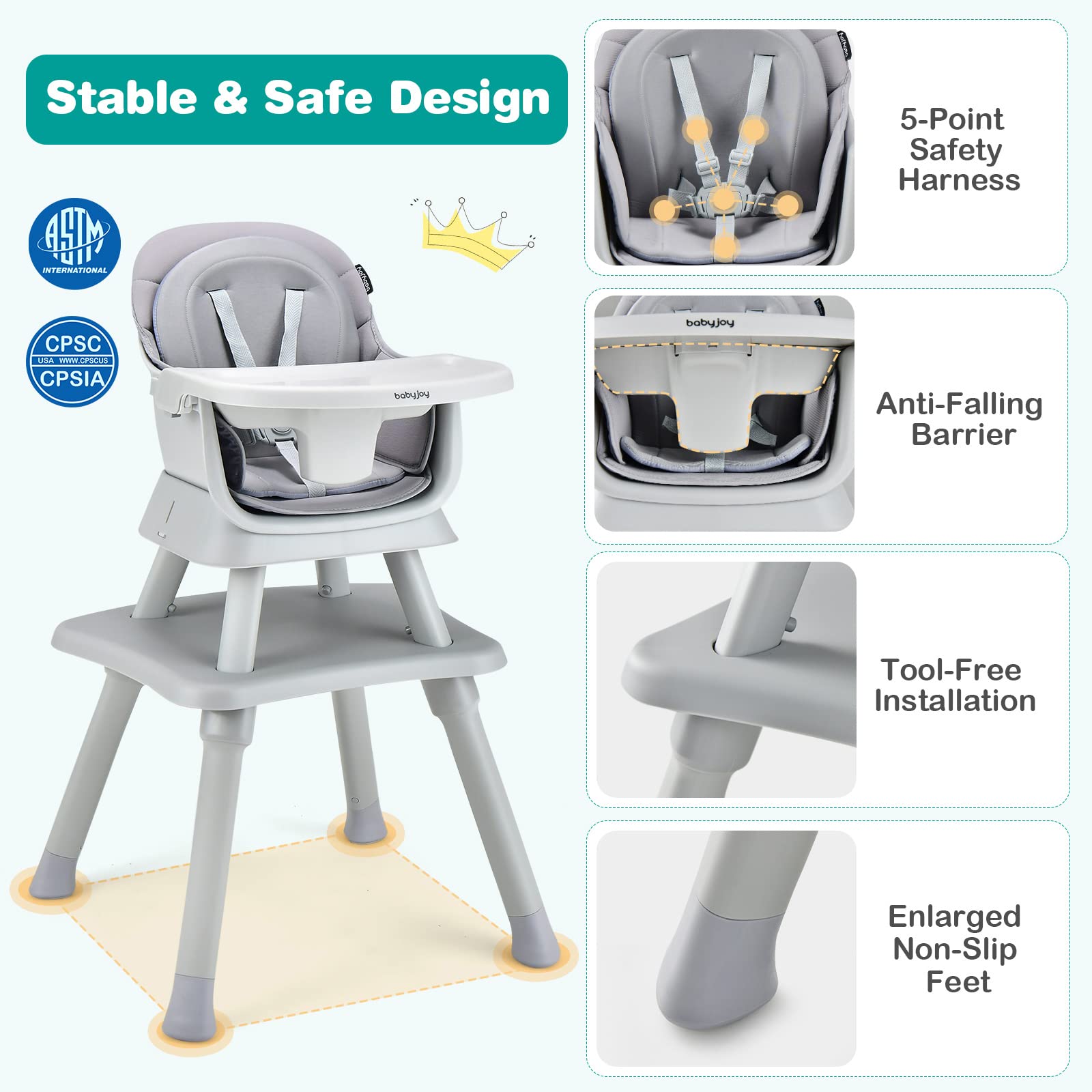 Costzon Baby High Chair, 8 in 1 Convertible Highchair for Babies & Toddlers