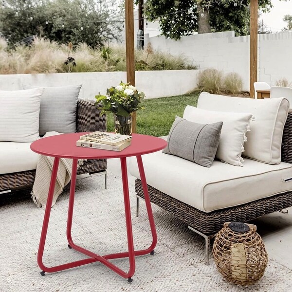 Patio Small Side Table Waterproof Round Metal Steel Portable Outdoor and Indoor End Table for Garden Balcony Yard