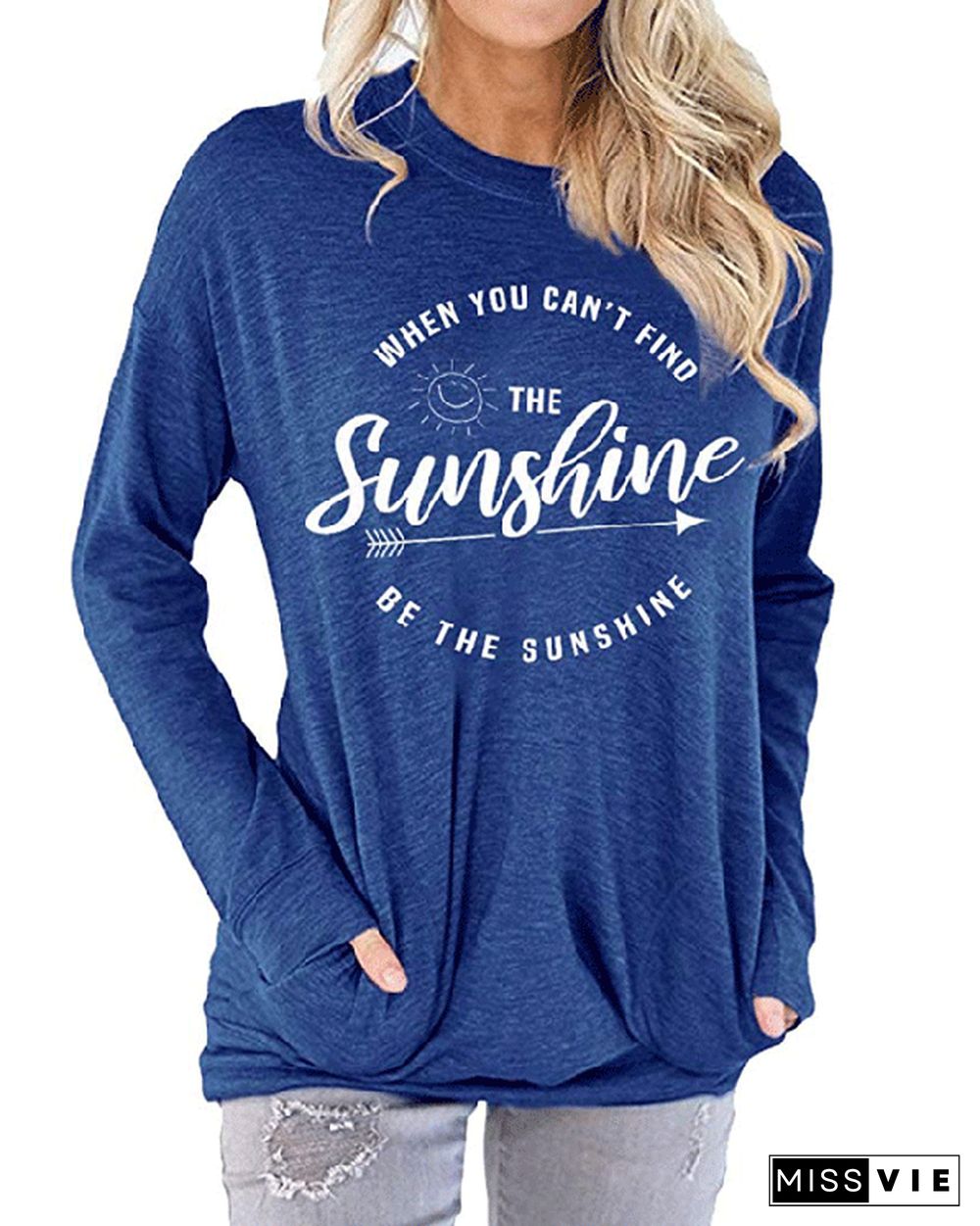 The Sunshine Letter Printed Tee Casual T-Shirt Round Neck Short Sleeve Tops