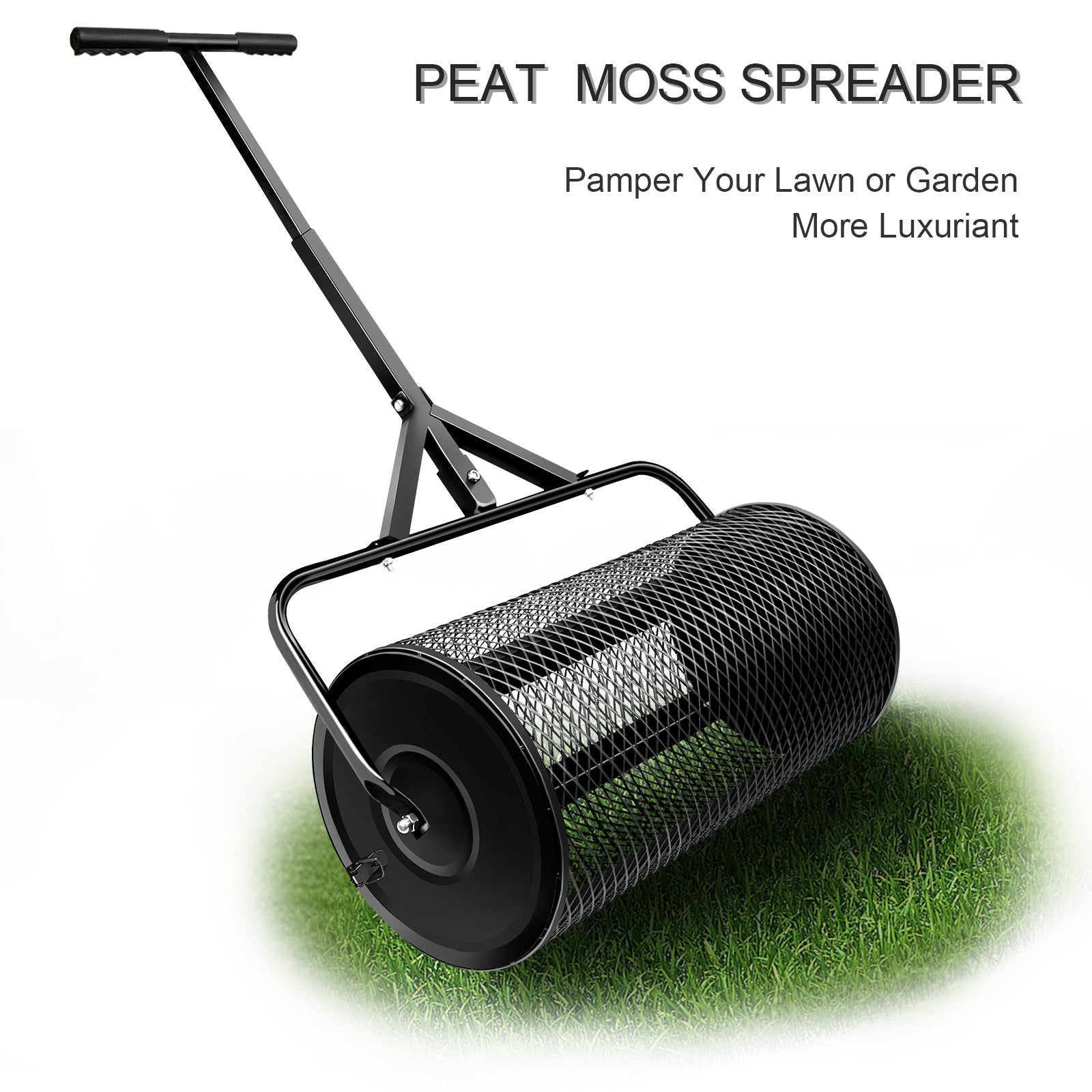 Peat Moss Spreader Compost Spreader Lawn & Garden Spreader 27" x 15.7" x 44" Black