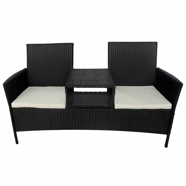 2-Seater Garden Sofa with Tea Table Poly Rattan Black - Overstock - 35110362