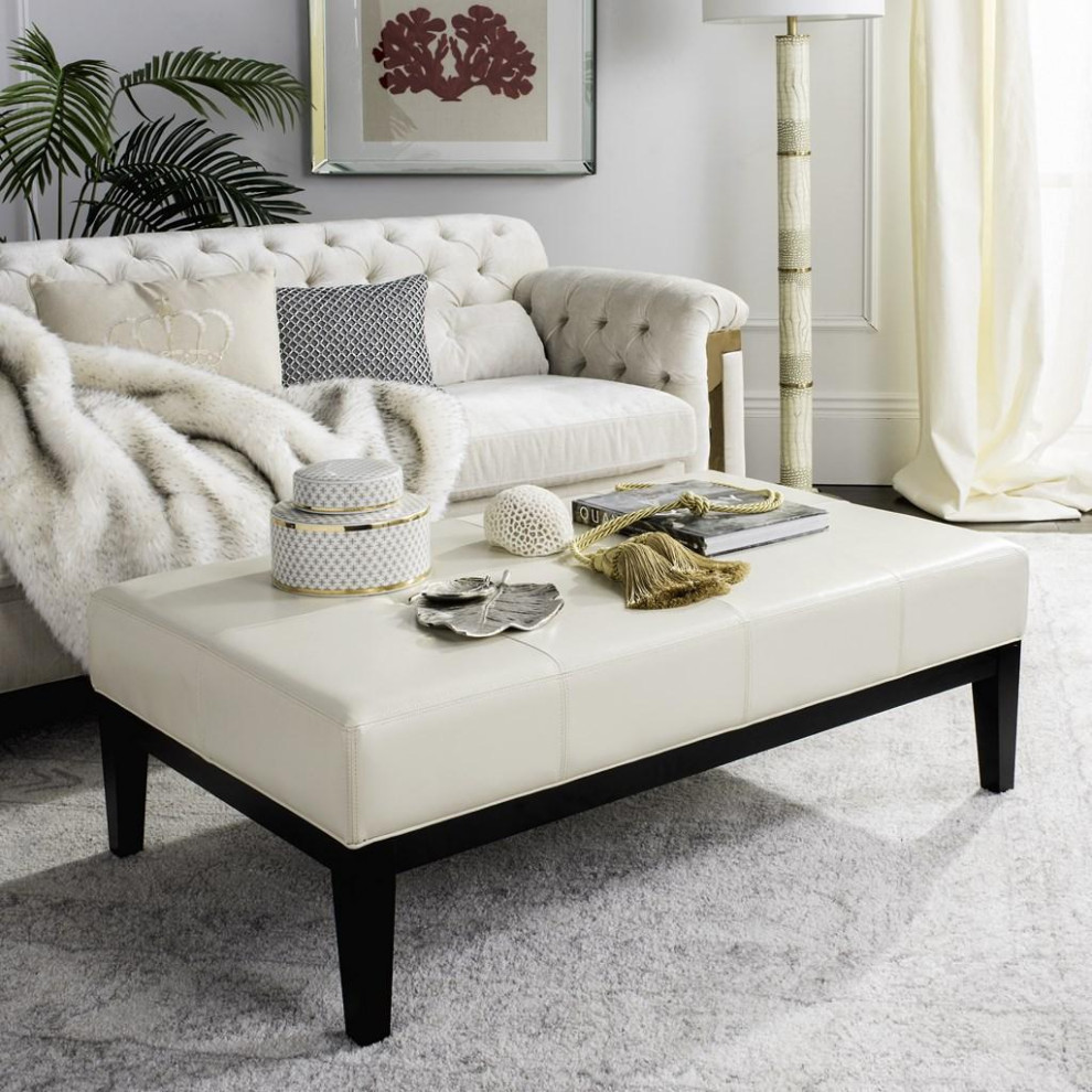 Tonita Rectangle Cocktail Ottoman  Flat Cream/Black   Transitional   Footstools And Ottomans   by Rustic Home Furniture Deco  Houzz