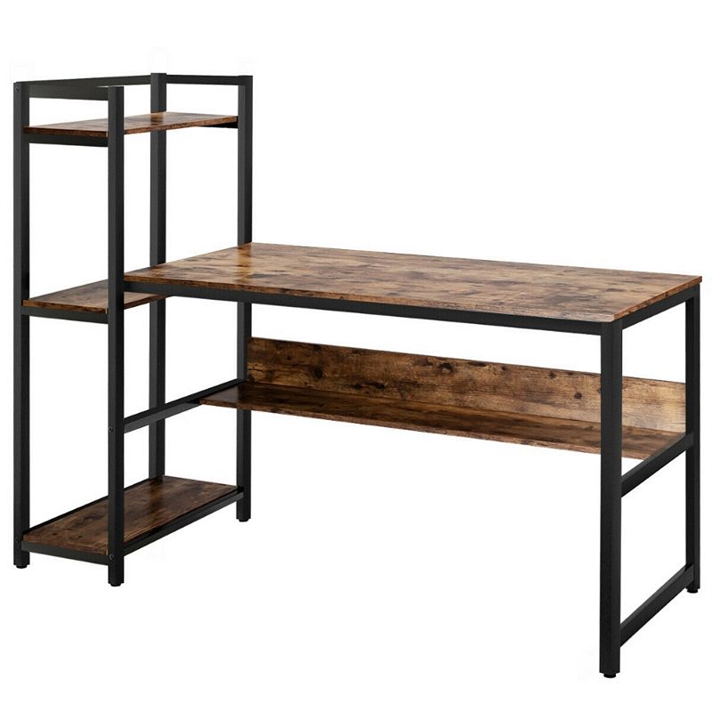 59-Inch Computer Desk Home Office Workstation 4-Tier Storage Shelves