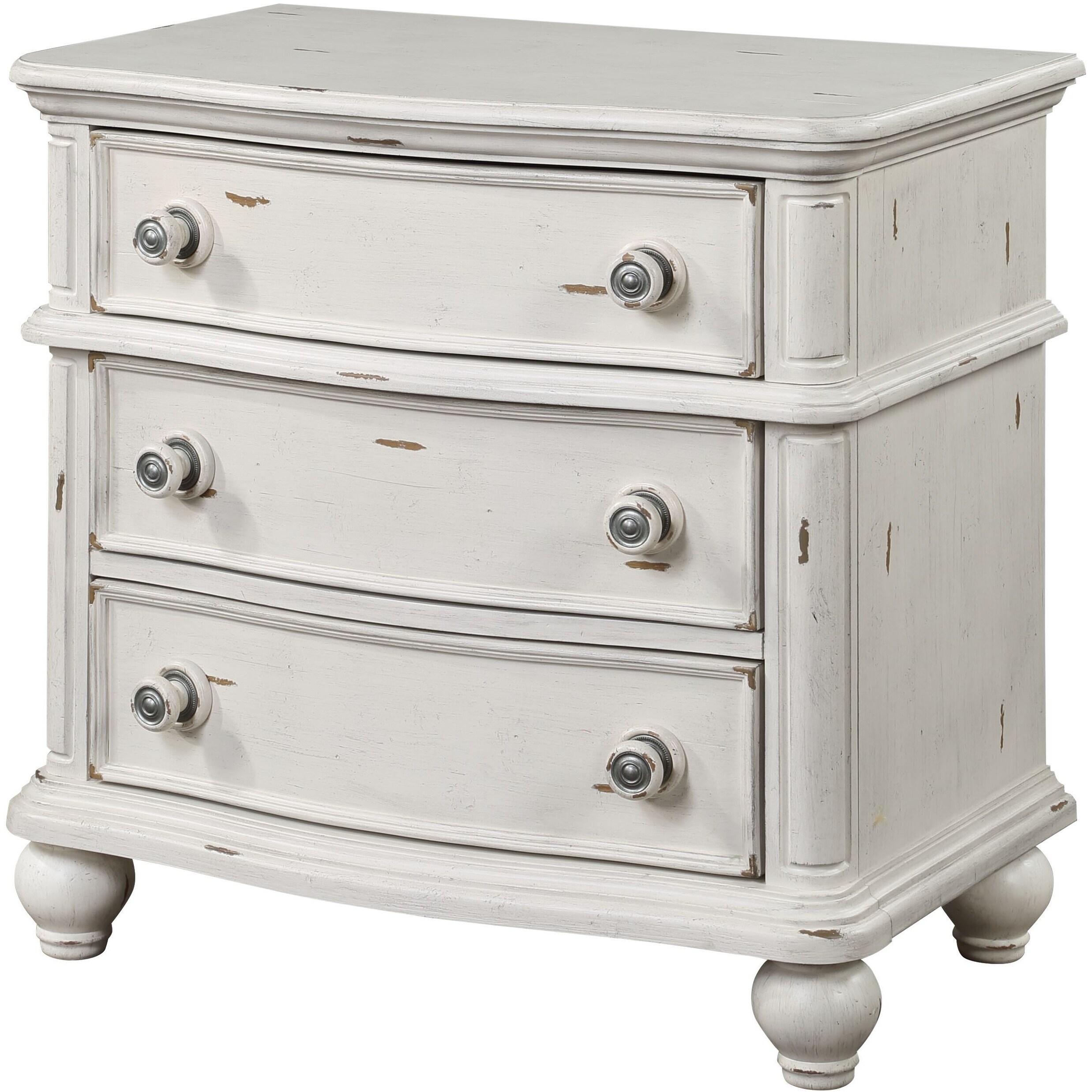 ACME Jaqueline Nightstand in Light Gray Linen and Antique White Finish - - 36813732