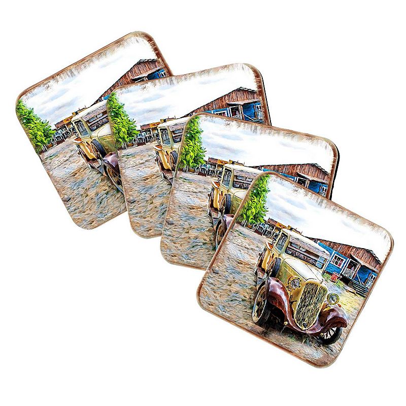 Car Coastal Wooden Cork Coasters Gift Set of 4 by Nature Wonders