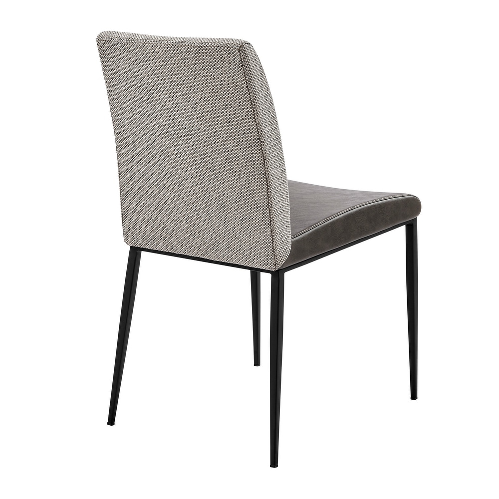 Rasmus Side Chair with Dark Gray Leatherette and Light Gray Fabric with Matte Black Legs   Set of 2