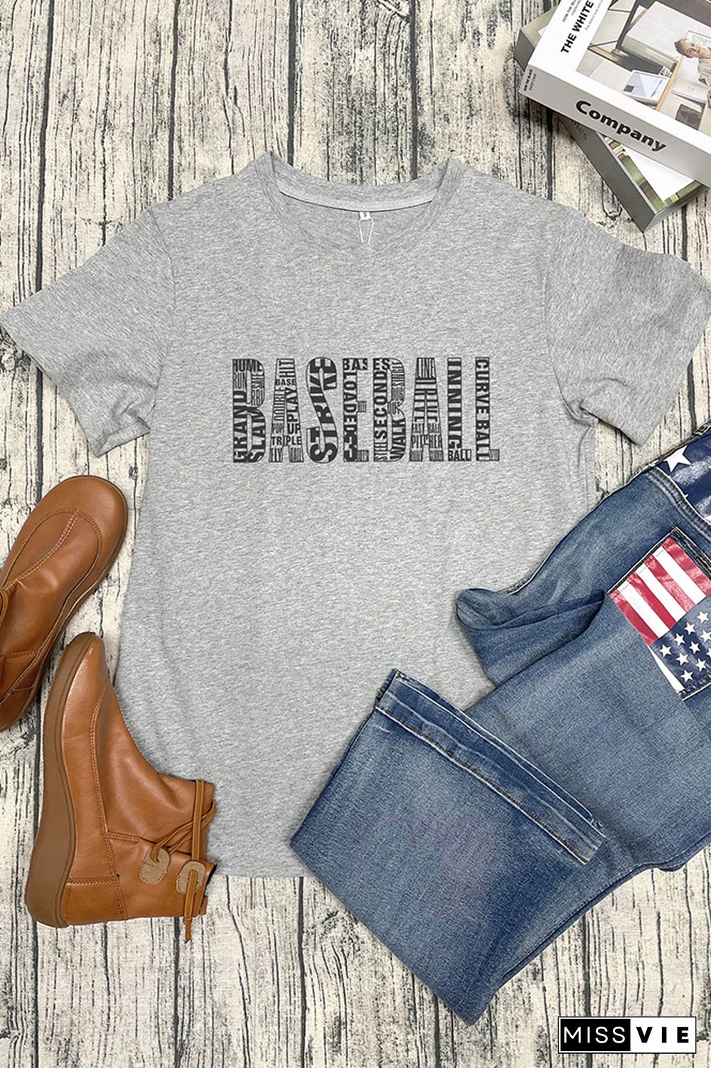 Baseball Word Art Graphic Tee Wholesale