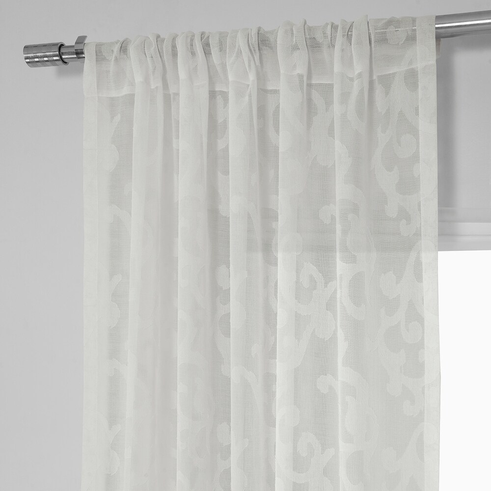 Exclusive Fabrics Paris Scroll Patterned Faux Linen Sheer Rod Pocket Curtain (1 Panel)