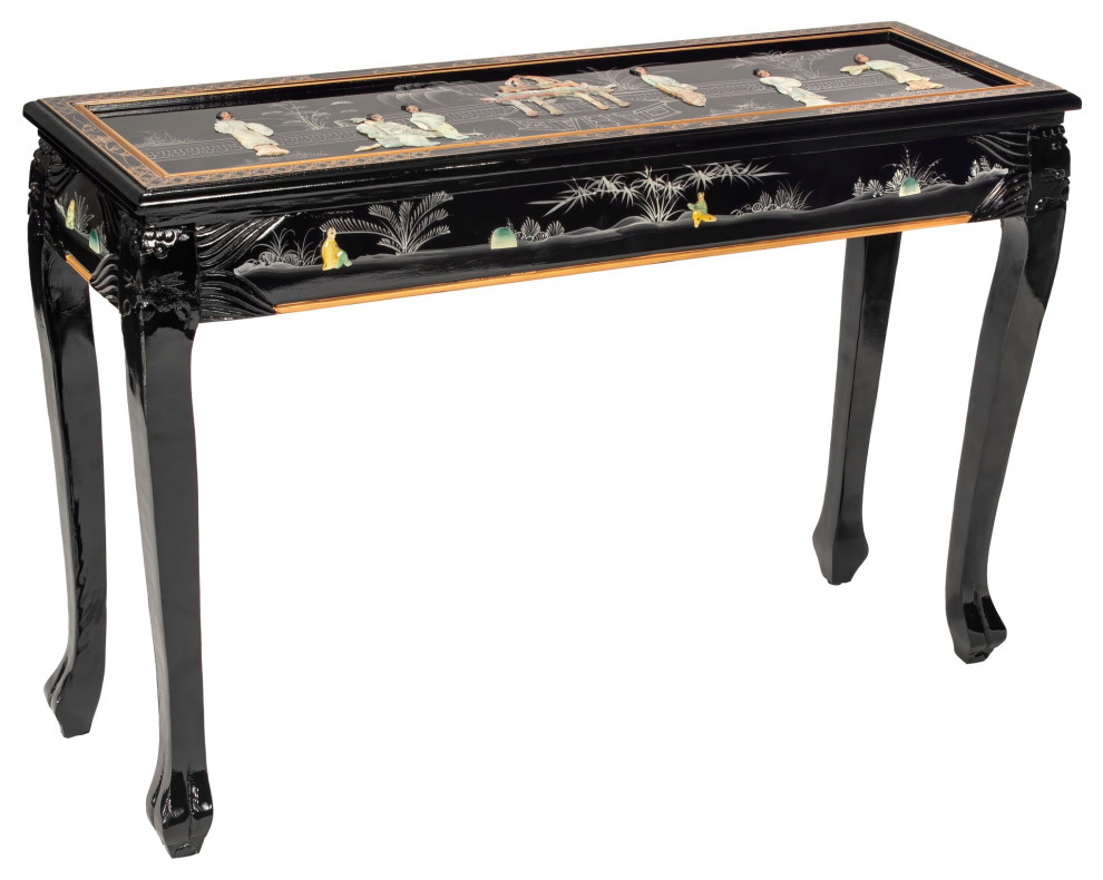 Classic Oriental Console Table  Unique Hand Carved Ladies Pattern  Black Lacquer   Asian   Console Tables   by Decor Love  Houzz