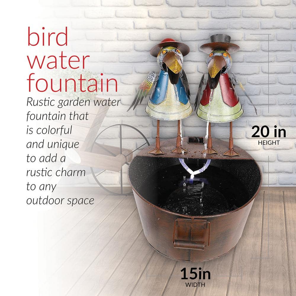 Alpine Corporation 20 in. Tall Outdoor Metal Crow Water Fountain Yard Art Decor NCY298