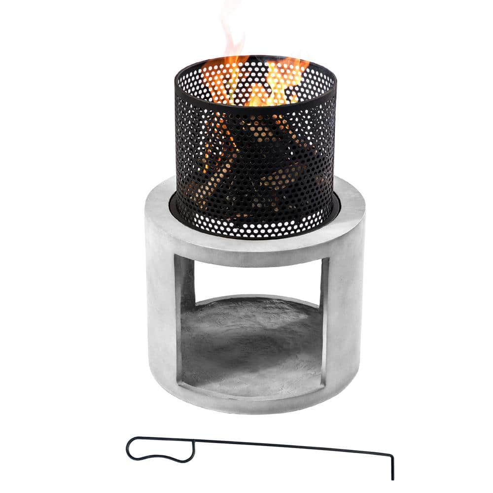 Teamson Home 16 in. Cylinder Wood Burning Fire Pit with Log Storage PT-FW0003