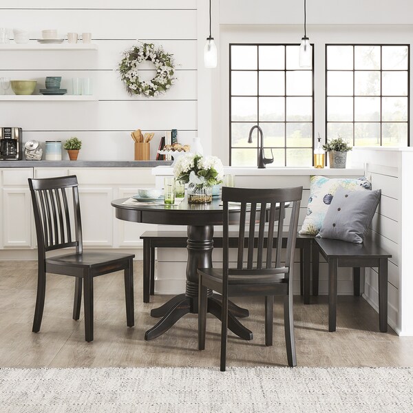 Wilmington II Round Pedestal Base Antique Black Breakfast Nook Set by iNSPIRE Q Classic