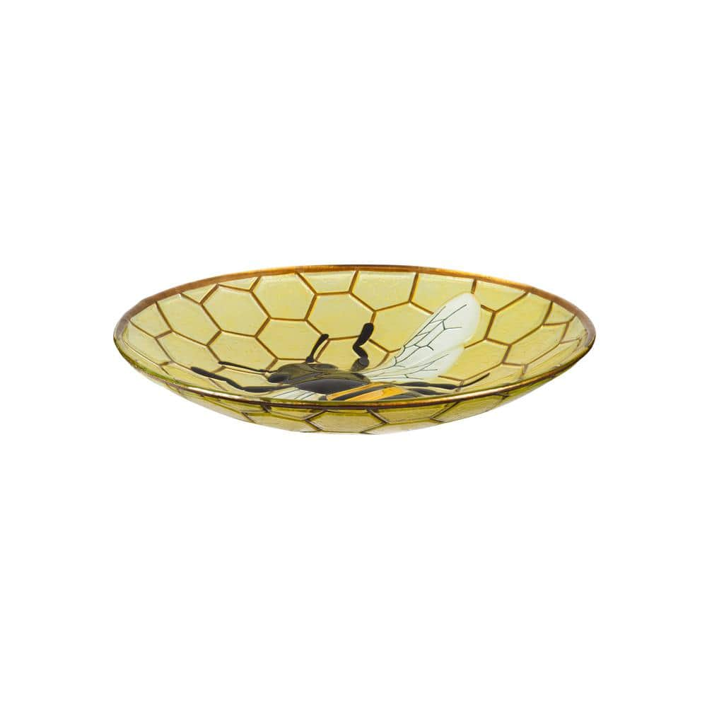 Evergreen 18 in. Bee Glass Bird Bath 2GB781ECM