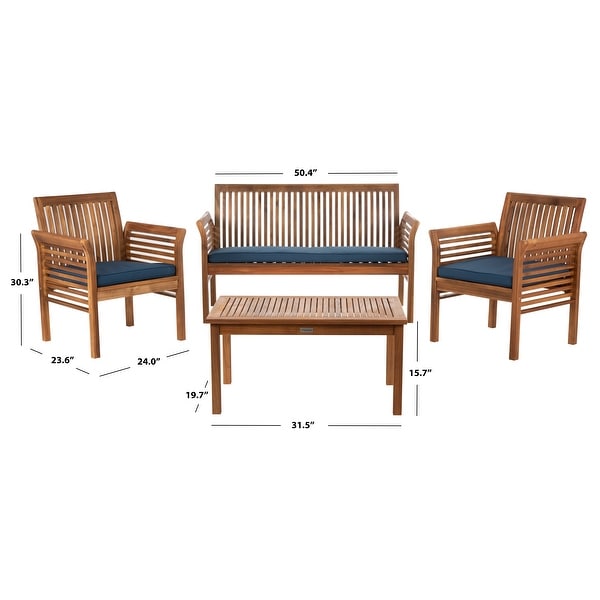 SAFAVIEH Outdoor Living Carson 4piece Teak Brown/Navy Patio Set