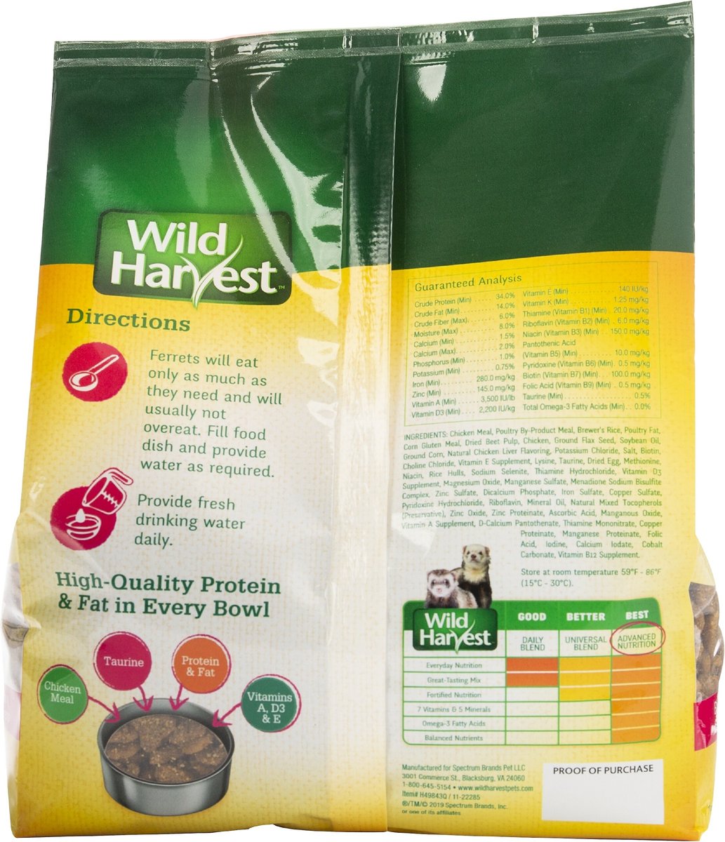 Wild Harvest Advanced Nutrition Ferret Food， 3-lb bag