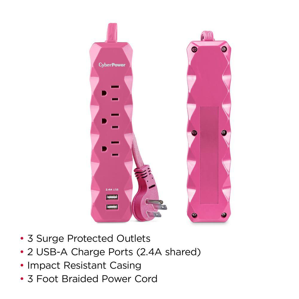 CyberPower 3 ft. 3-Outlet 2-USB 280J Surge Protector P303UPK