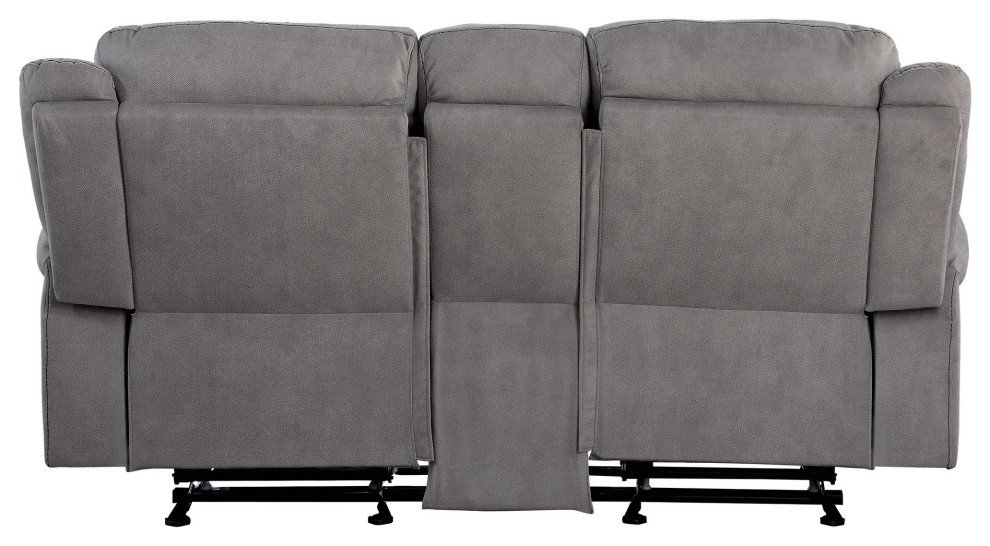 Fabric Upholstered Metal Reclining Loveseat With Center Console  Gray   Transitional   Loveseats   by Homesquare  Houzz