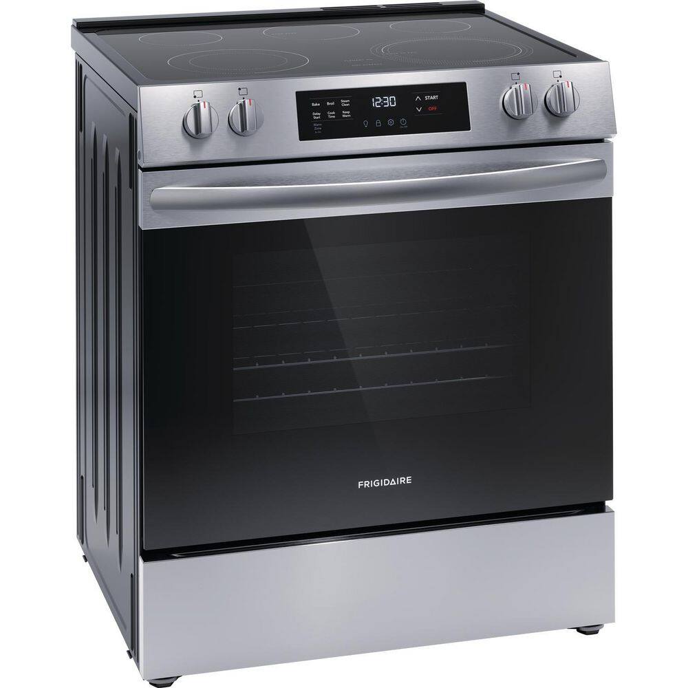 Frigidaire 30 in. 5-Element Slide-In Front Control Electric Range with Steam Clean in Stainless Steel FCFE3062AS