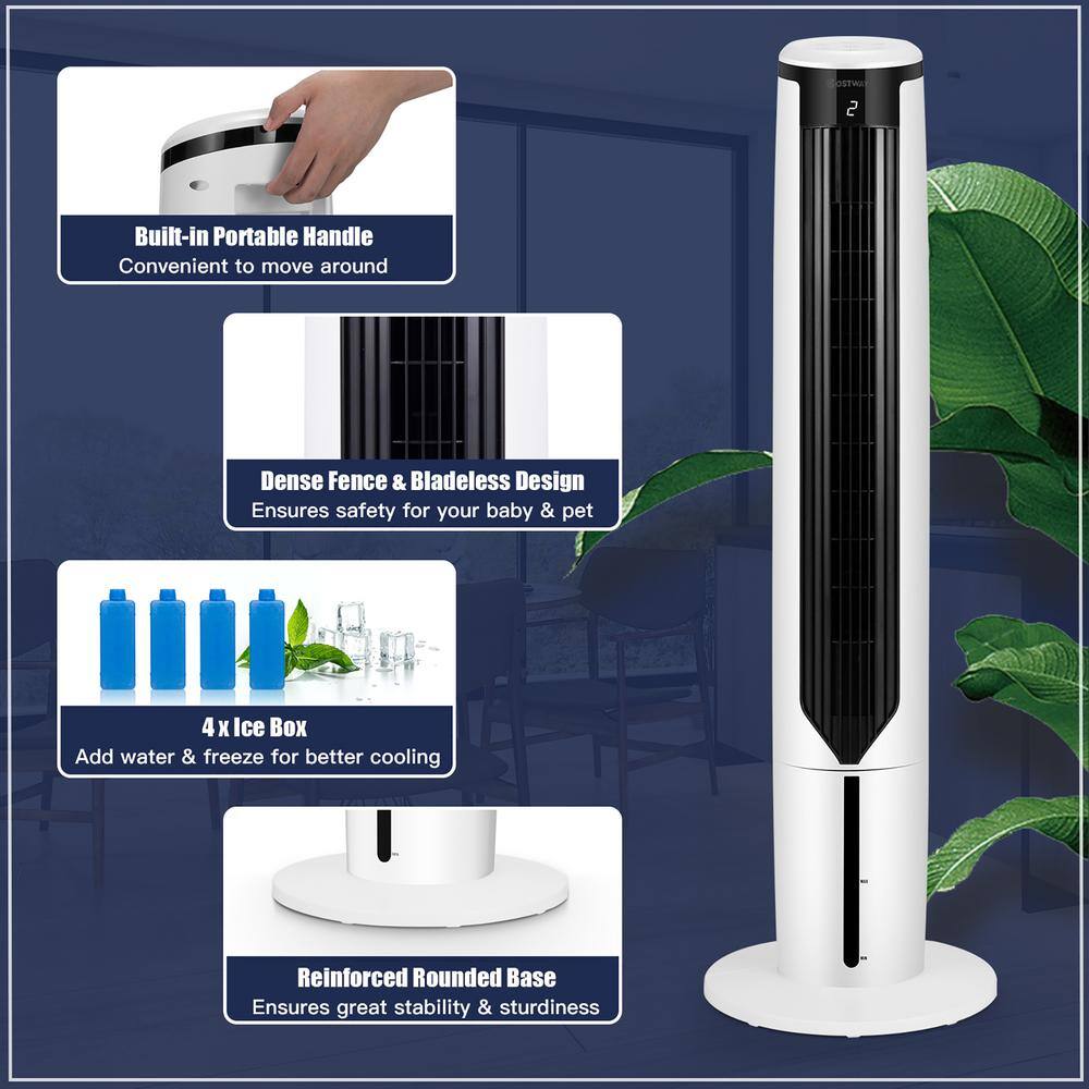 Costway 3-In-1 Tower Fan Humidifier 300 CFM 3-Speed Portable Evaporative Cooler For 100 sq. ft. EP24829