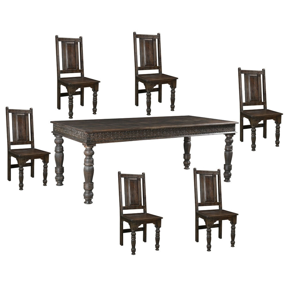 Providence 84 inch Carved Teak Dining Table   Black