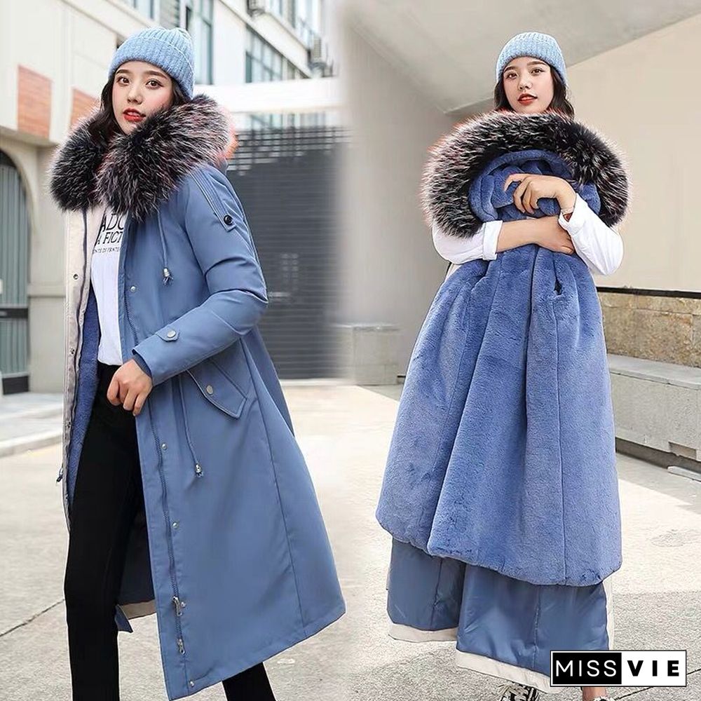 Fashion Long Detachable Lamb Hair Liner Parker Cotton Jacket Coat New Warm Women'S Winter Jackets Big Faux Fur Coats Parkas