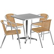 Emma and Oliver 27.5 Square Aluminum Table Set-4 Black Rattan Chairs