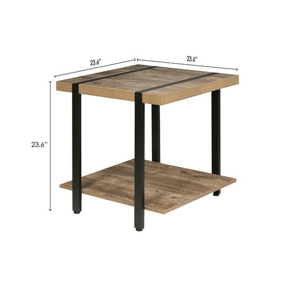 50-JN22ET Bourbon Foundry End Table， Oak and Black Steel