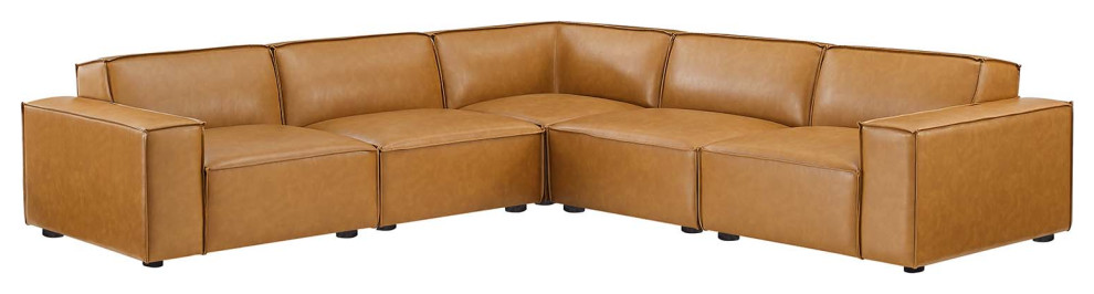 Sectional Sofa Set  Faux Vegan Leather  Tan  Modern  Living Lounge Hospitality   Contemporary   Sectional Sofas   by House Bound  Houzz