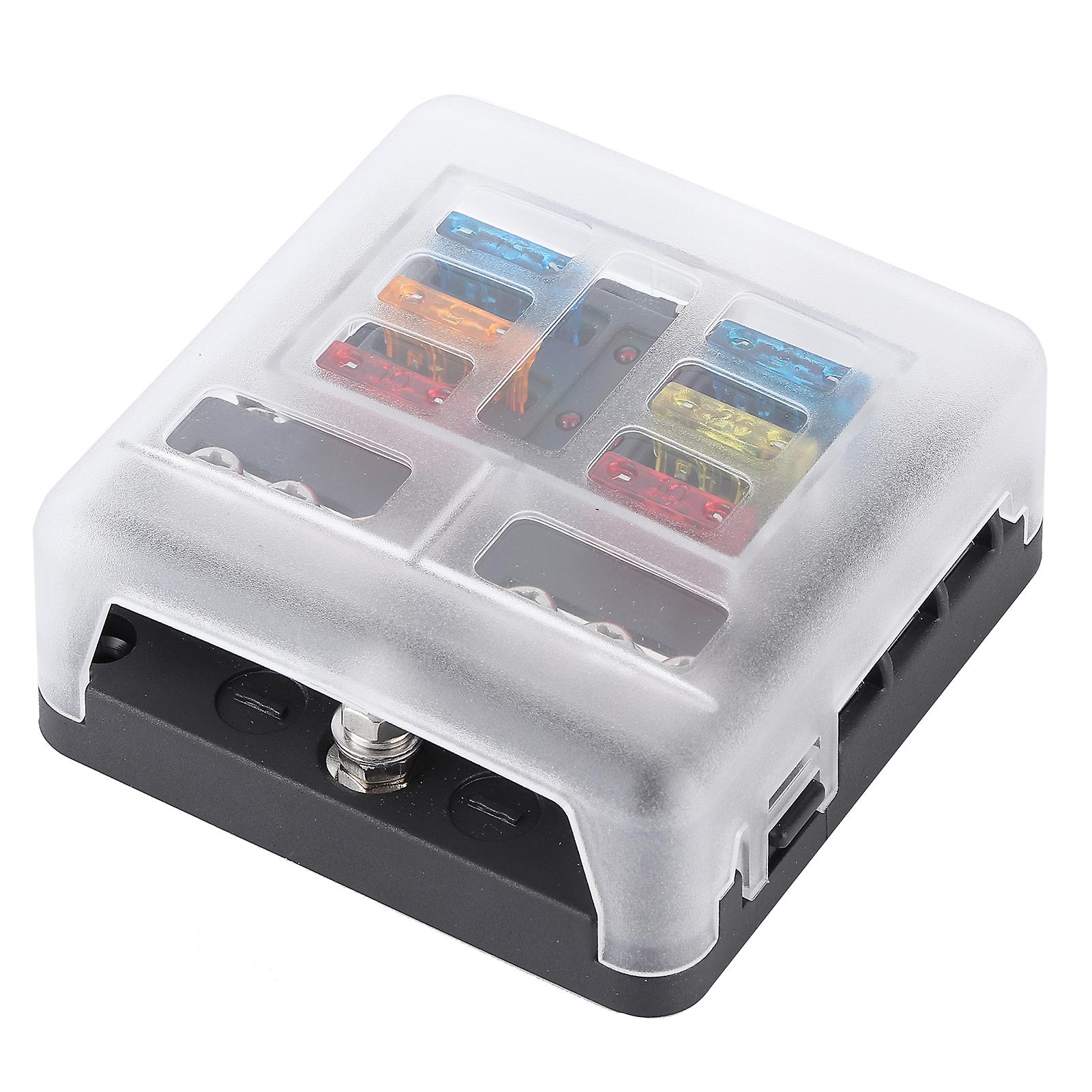 6-way Fuse Box Blade Fuse Block Holder With Led Indicator Light For Automotive Car Marine Boat