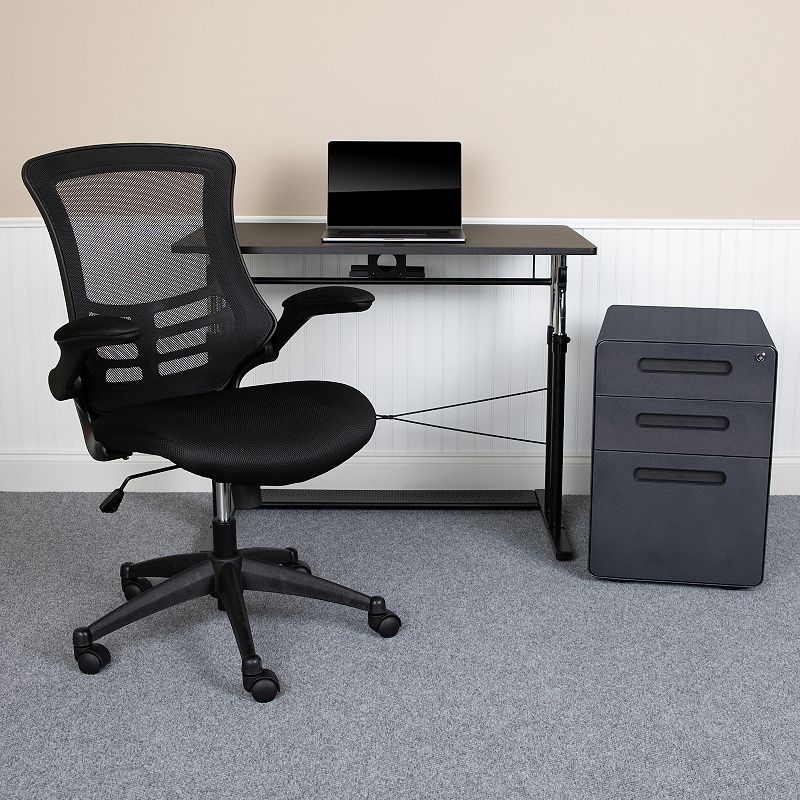 Emma and Oliver Work From Home Kit-Adjustable Computer Desk， Mesh Office Chair， Filing Cabinet