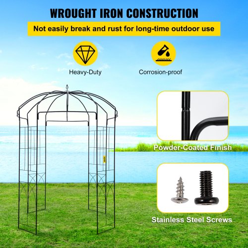 8' Birdcage Garden Arbor - Heavy Duty Wrought Iron Wedding Arch Trellis for Climbing Vines