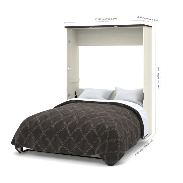 Bestar Lumina Queen Wall Bed with Desk in White Chocolate and Dark Chocolate