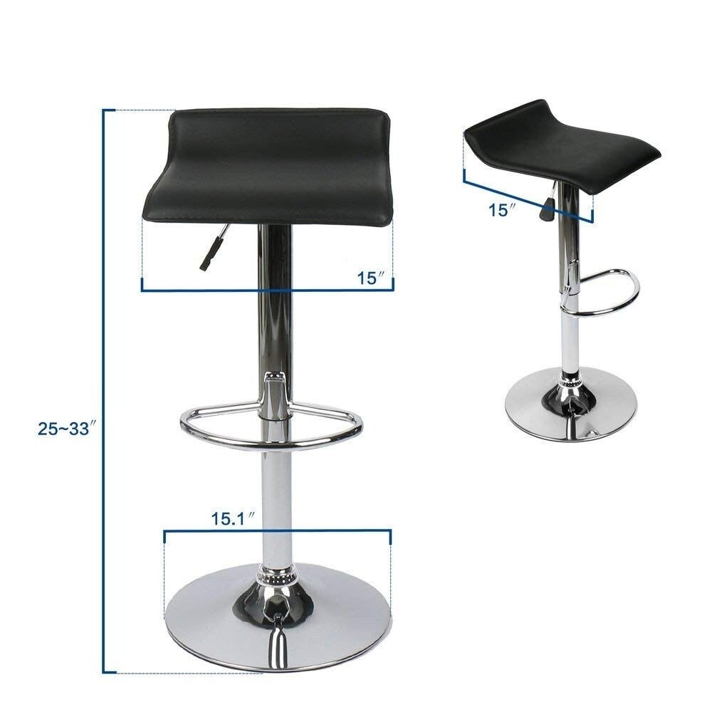 Set of 2 Contemporary Faux Leather Adjustable Height Bar stool with Chrome Base