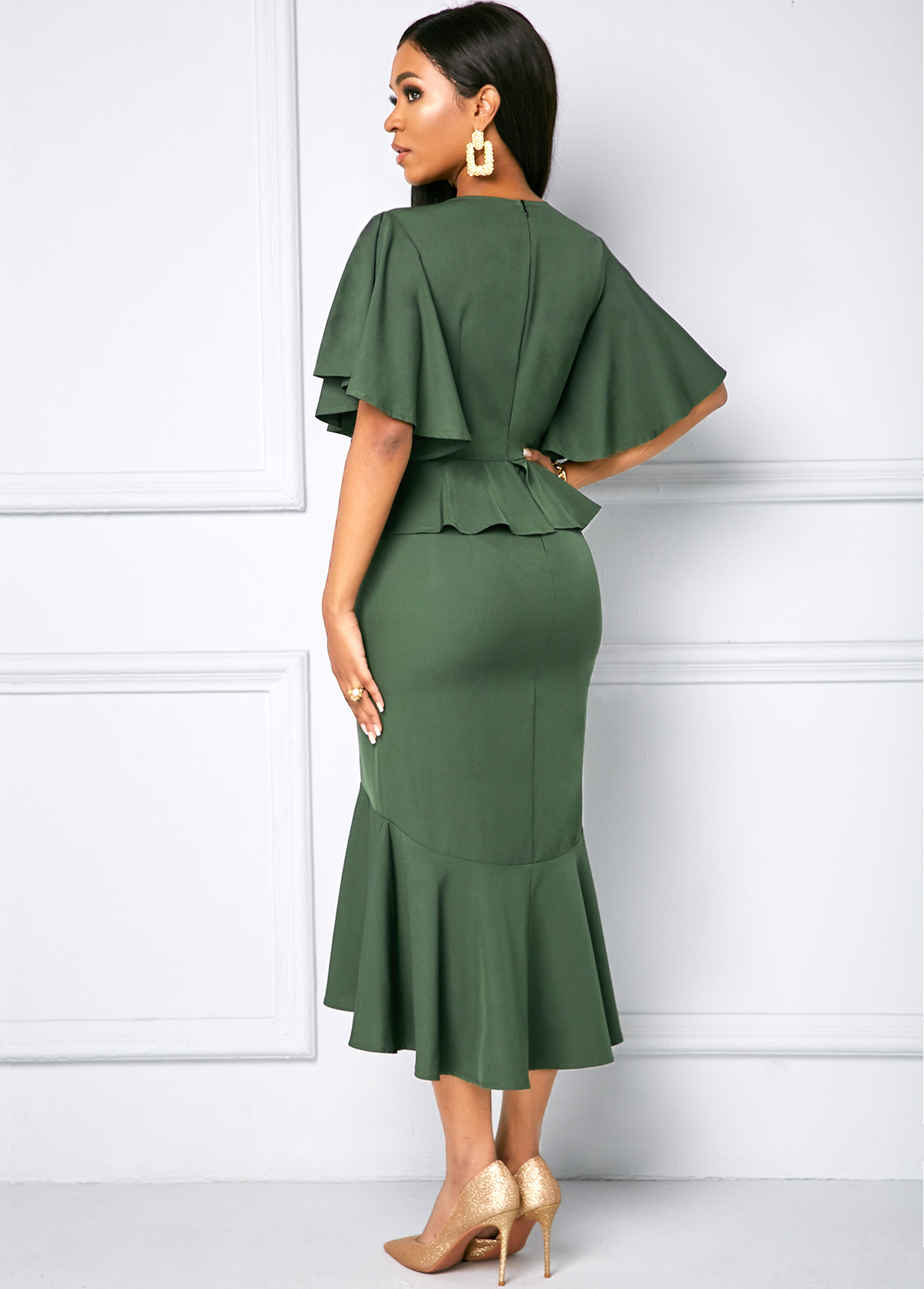 Solid Half Sleeve Round Neck Dress