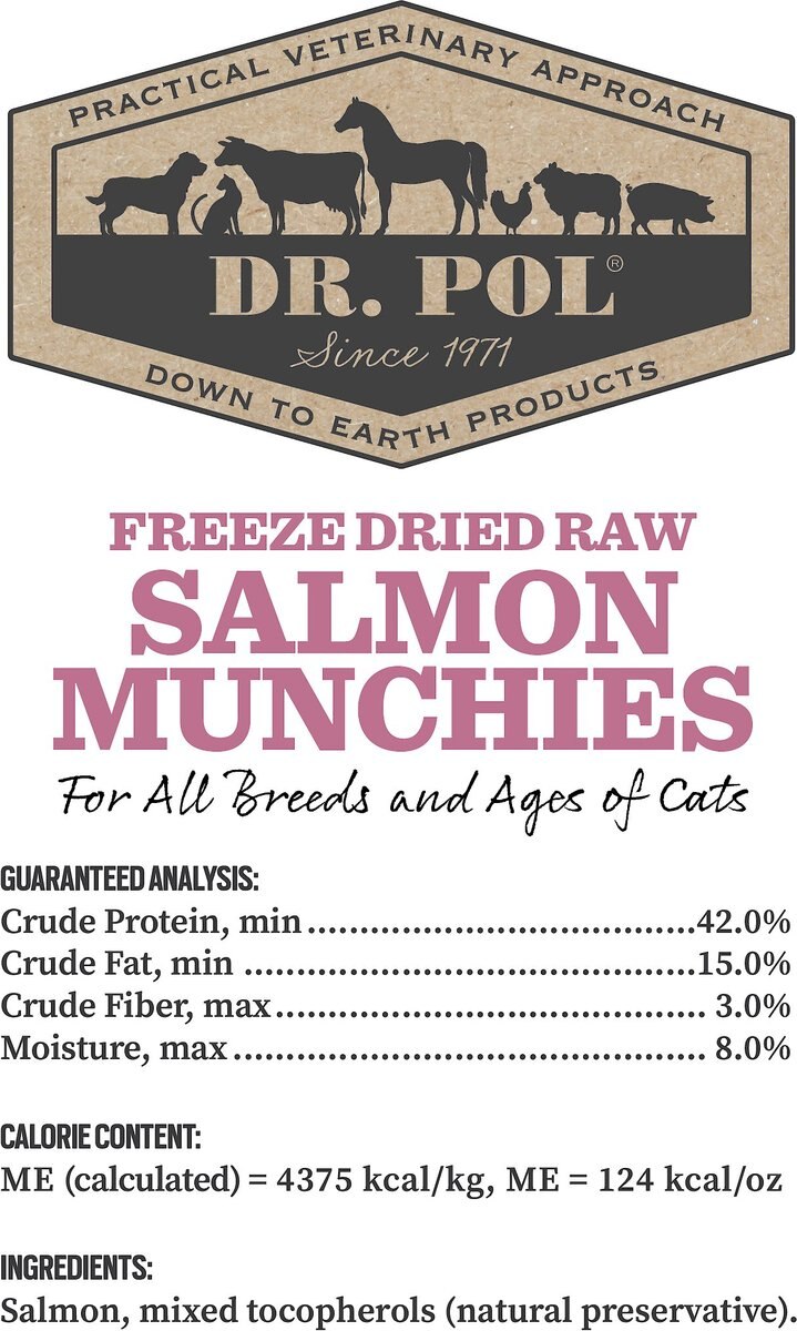 Dr. Pol Salmon Munchies Grain-Free Freeze-Dried Raw Cat Treats， 3.5-oz bag