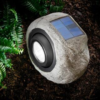 Hampton Bay 30 Lumens Gray Solar Integrated LED Outdoor Rock Spotlight with Adjustable Lamp Head 92360-801