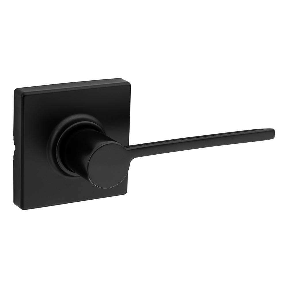 Kwikset Ladera Matte Black Contemporary Square Passage HallCloset Door Lever 200LRLSQT514