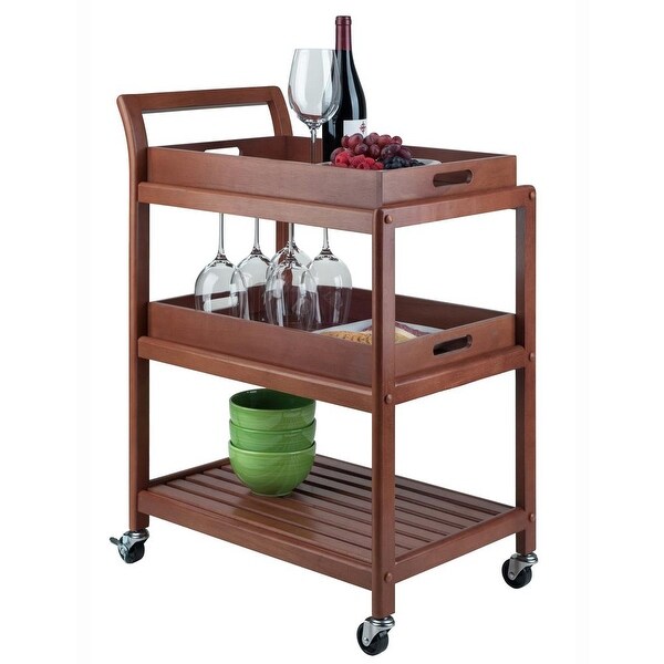 Wood Albert 3-Tier Entertainment Cart， Walnut Finish