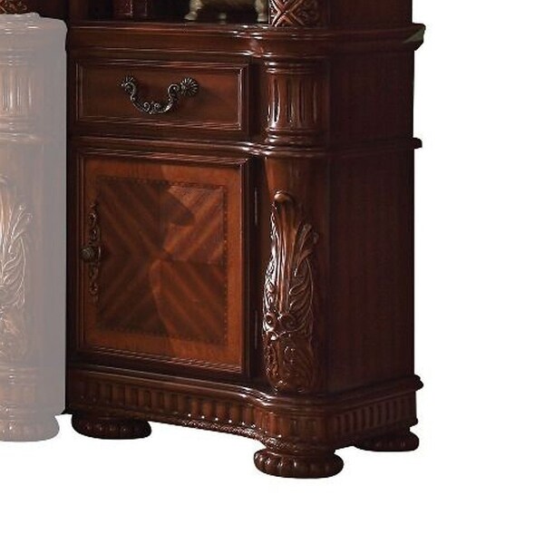 Crown Top Wooden Entertainment Center with Spacious Storage， Brown